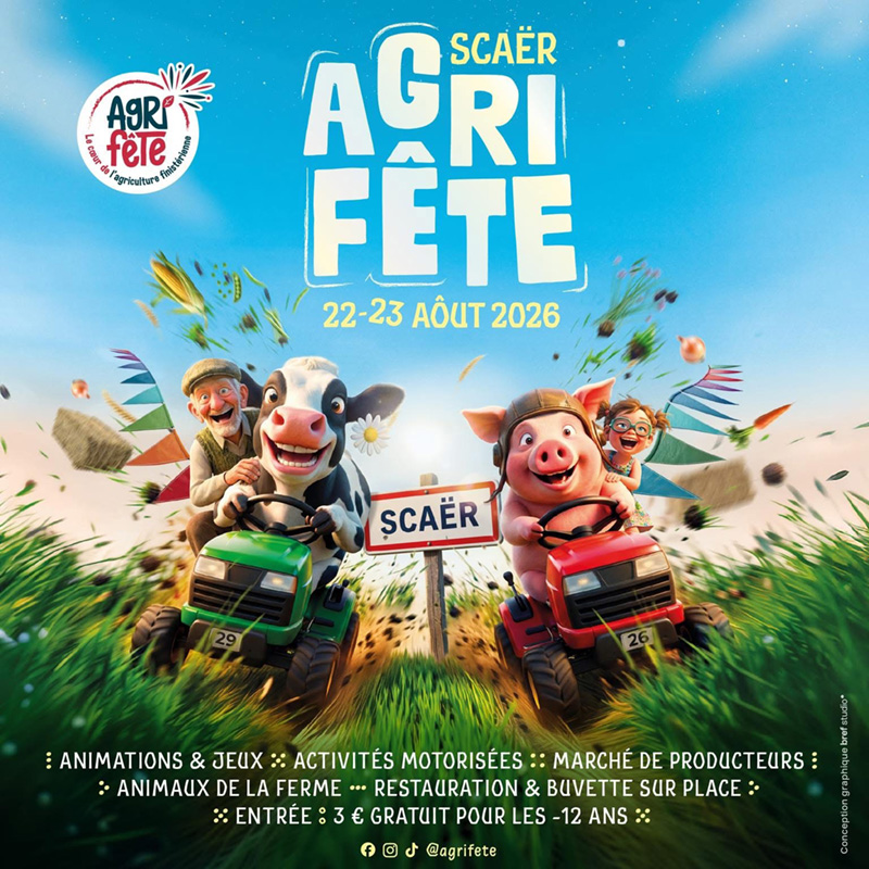 Affiche Agrifête 2026 à Scaër, fête des Jeunes Agriculteurs du Finistère