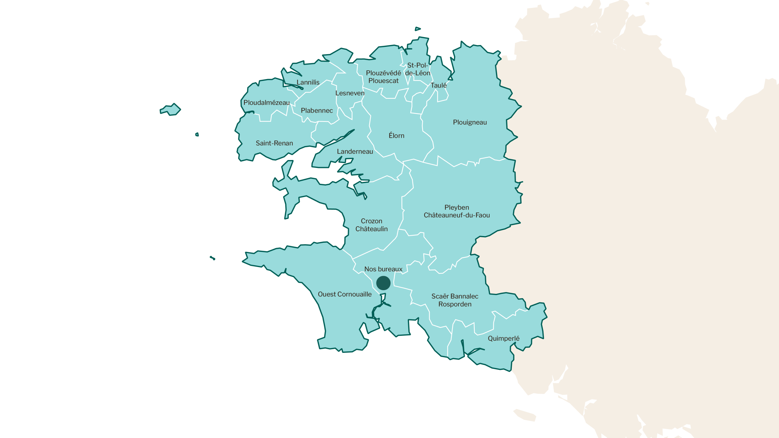 Carte des 16 cantons du Finistère avec les responsables Jeunes Agriculteurs